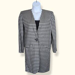 V. Leslie Fay Long Checkered Overcoat